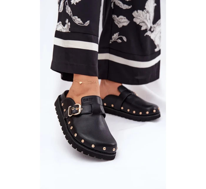 Dámské kožené pantofle na platformě Big Star – černé Dámské kožené pantofle na platformě Big Star – černé