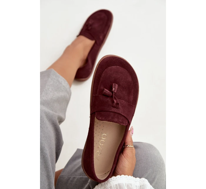 Kožené semišové mokasíny typu barefoot Zazoo – bordó Kožené semišové mokasíny typu barefoot Zazoo – bordó