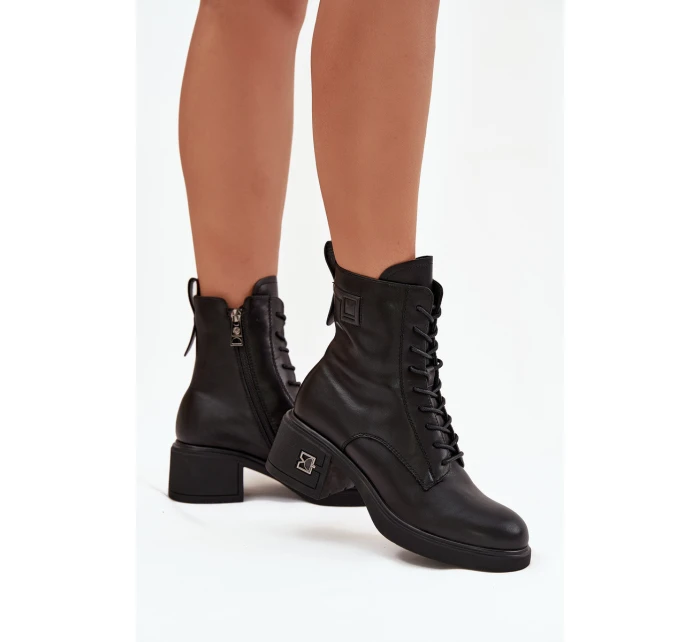 Zateplené dámské kotníkové boty z přírodní kůže na blokovém podpatku Vinceza – černé