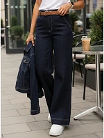 Dámské džíny s širokou nohavicí a páskem tmavě modré FashionStreet UY2926