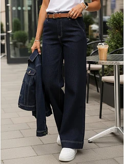 Dámské džíny s širokou nohavicí a páskem tmavě modré FashionStreet UY2926