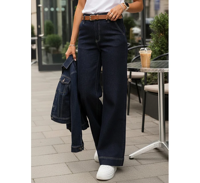 Dámské džíny s širokou nohavicí a páskem tmavě modré FashionStreet UY2926