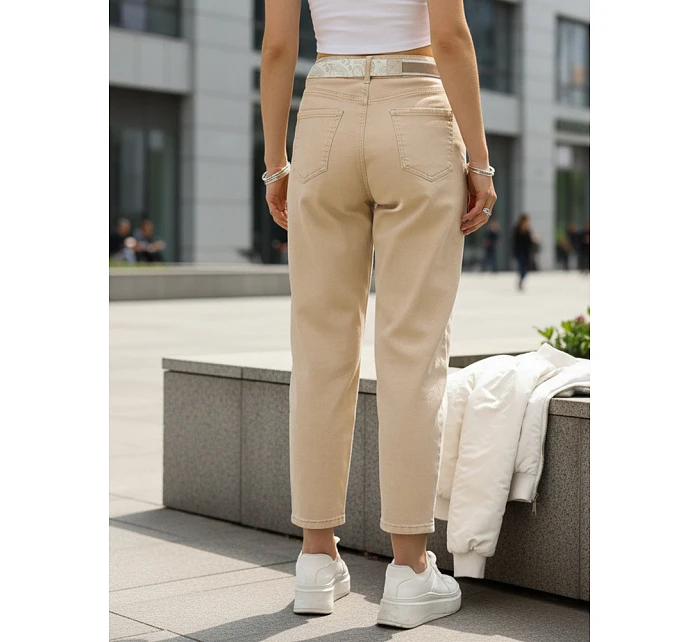 Jeansy damskie mom fit z wysokim stanem beżowe model 22092268 - FashionStreet