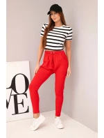 Dámské bavlněné cargo kalhoty s kapsami a řetízkem béžové