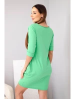 Dámské bavlněné šaty s rukávem 3/4 a kapsami světle zelená