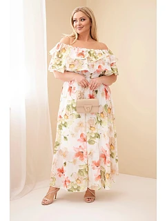 Dámské šaty Plus Size s volánem model 22092398 a elastickým pasem maxi olivová - K-Fashion