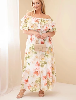 Dámské šaty Plus Size s volánem model 22092398 a elastickým pasem maxi olivová - K-Fashion