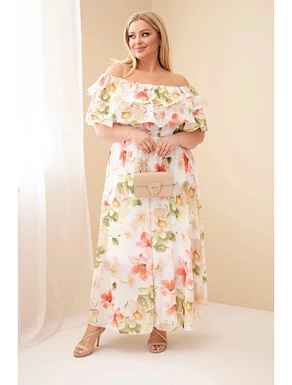 Dámské šaty Plus Size s volánem model 22092398 a elastickým pasem maxi olivová - K-Fashion