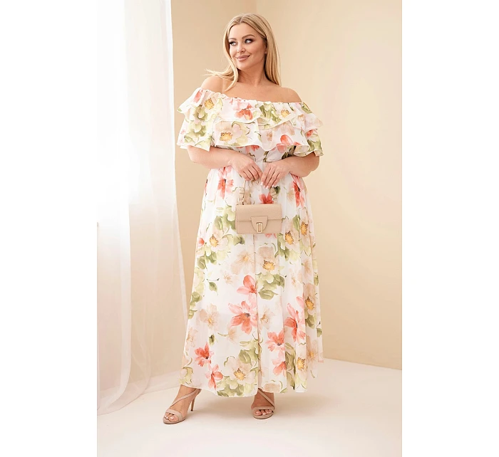 Dámské šaty Plus Size s volánem model 22092398 a elastickým pasem maxi olivová - K-Fashion