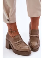 Kůže Polobotky Na Sloupku S Ozdobou Tmavě Béžové model 21630024 - Boto