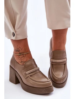 Kůže Polobotky Na Sloupku S Ozdobou Tmavě Béžové model 21630024 - Boto