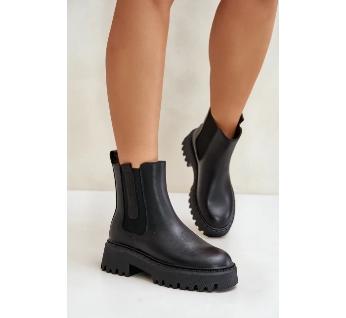 Kožené Zateplené Kozačky Chelsea Dámské Big Star OO274A386 Černé