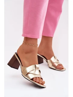 Dámské sandály na podpatku s pásky Eko kůže zlaté Corivelle