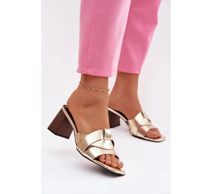 Dámské sandály na podpatku s pásky Eko kůže zlaté Corivelle