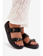 Dámské pantofle se pásky a zlatými sponami Černé model 22032154 - Boto