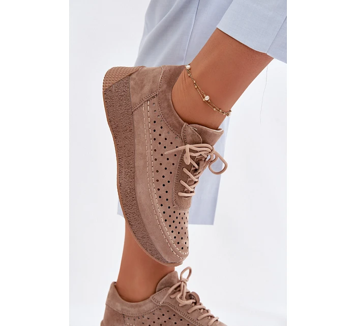 Kožené polobotky sneakers dámské vzorované Sergio Leone SP-013 Světle hnědé Kožené polobotky sneakers dámské vzorované Sergio Leone SP-013 Světle hnědé