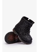 Dětské třpytivé zateplené kotníkové boty na zip, černá Saussa