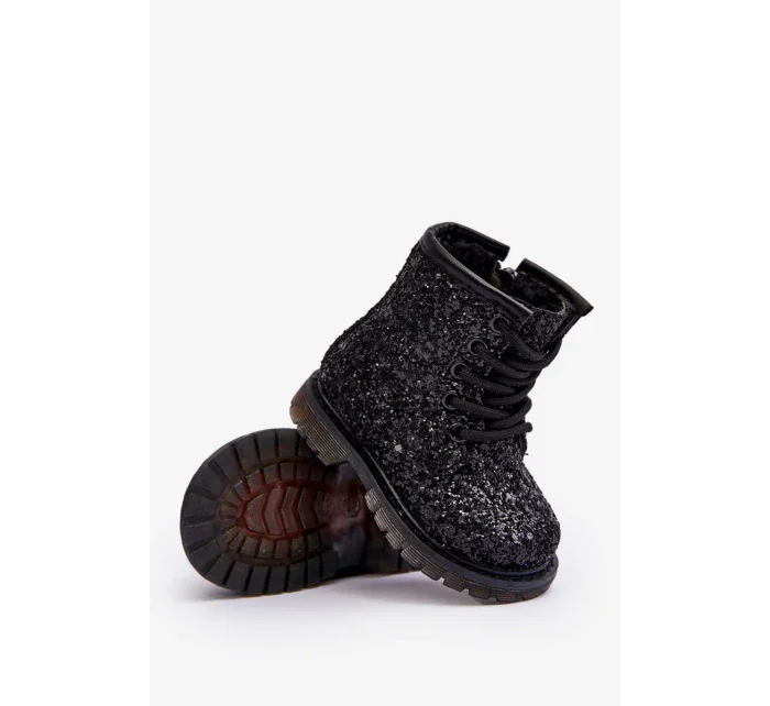 Dětské třpytivé zateplené kotníkové boty na zip, černá Saussa