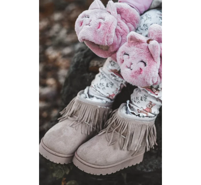 Zateplené dětské sněhule s ozdobnými třásněmi Béžová Nimia