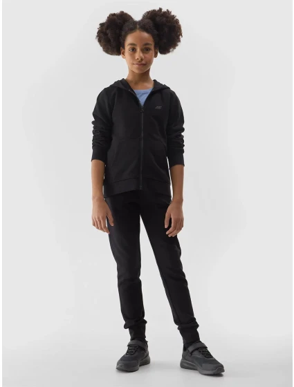 Dívčí tepláková rozepínací mikina s kapucí 4F - černá Dívčí tepláková rozepínací mikina s kapucí 4F - černá