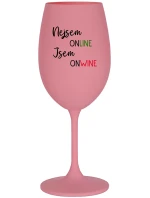 NEJSEM ONLINE JSEM ONWINE - růžová sklenice na víno 350 ml