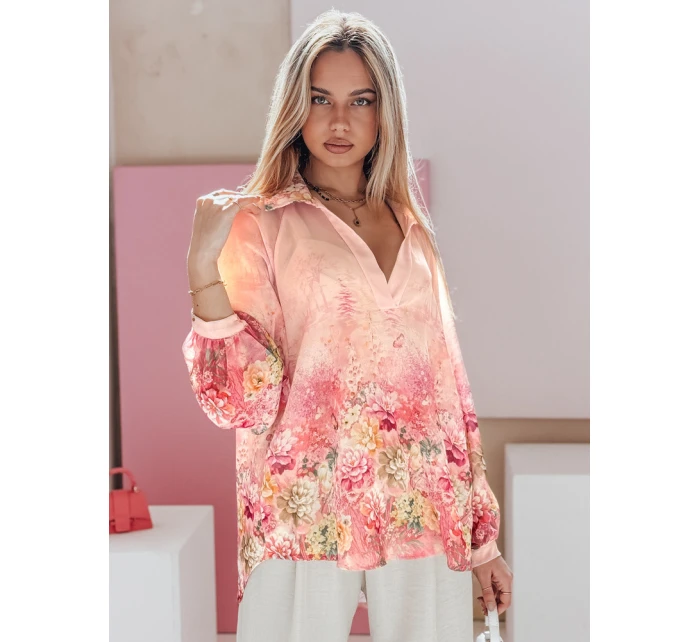 Dámské květované tričko oversize FLOWERS pink FashionStreet DY0470