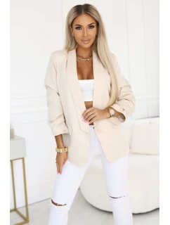 model 21745283 Dámské klasické sako s nabíranými rukávy béžové - numoco basic