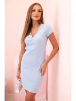 Dámská pruhovaná bavlněná šaty s V výstřihem a knoflíky modrá Dámská pruhovaná bavlněná šaty s V výstřihem a knoflíky modrá