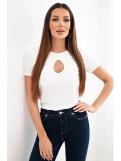 Dámská viskózová žebrovaná halenka s ozdobným výstřihem u dekoltu bílá