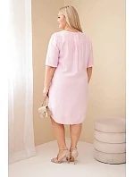 Dámské viskózové šaty Plus Size s krátkým rukávem a výstřihem do V bonbónově růžová