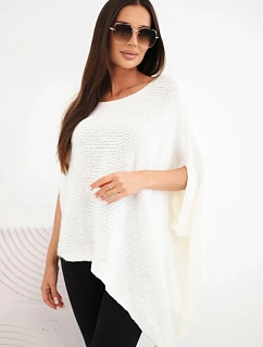 Dámský asymetrický svetr pončo s model 22354295 a širokým výstřihem ecru - K-Fashion
