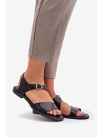 Dámské kožené ploché sandály model 21682497 černé - Zazoo
