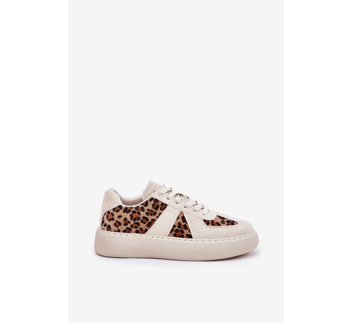 Dámské sneakers s leopardím vzorem na platformě béžové model 21689446 - Boto Dámské sneakers s leopardím vzorem na platformě béžové model 21689446 - Boto
