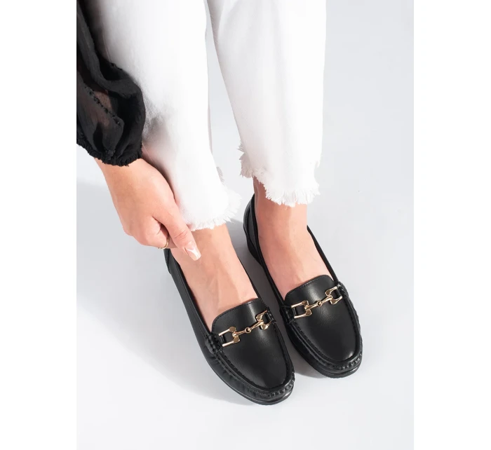 Pěkné mokasíny dámské černé na klínku Pěkné mokasíny dámské černé na klínku