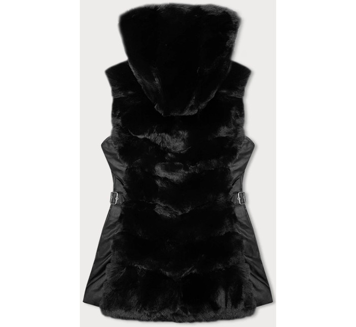 Černá dámská kožešinová vesta s kapucí J Style (11Z8081)