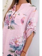 Dámská bavlněná halenka s květinovým vzorem bonbónově růžová