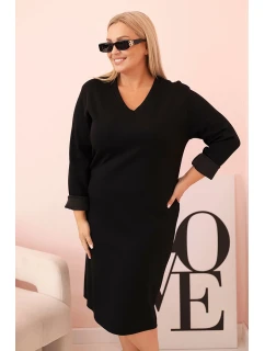 Dámská suknička Plus Size máslová s výstřihem do V a rukávem černá