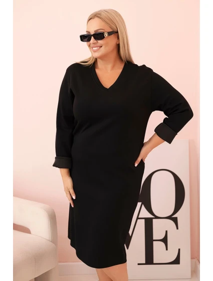 Dámská suknička Plus Size máslová s výstřihem do V a rukávem černá