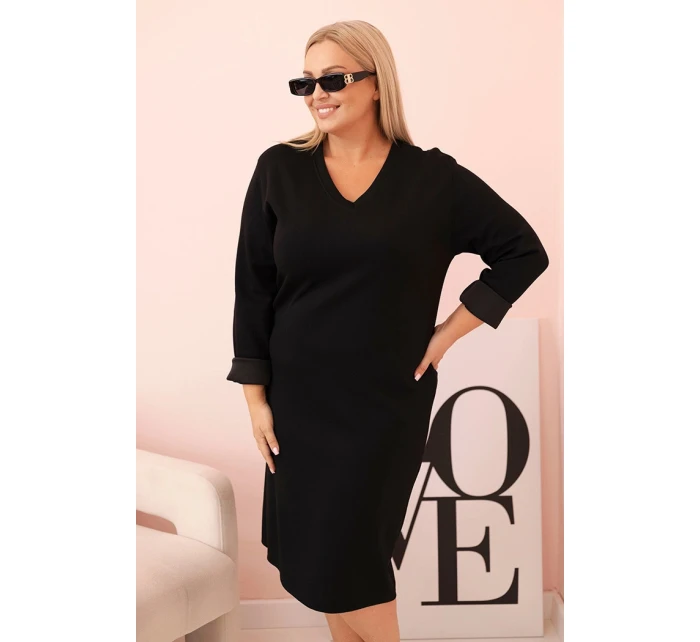 Dámská suknička Plus Size máslová s výstřihem do V a rukávem černá