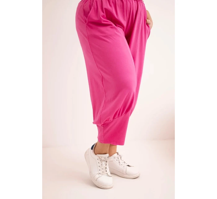 Dámské kalhoty Plus Size s nízkým sedem a gumou v pase růžové