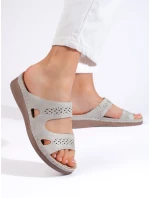 Trendy nazouváky dámské šedo-stříbrné na plochém podpatku Trendy nazouváky dámské šedo-stříbrné na plochém podpatku