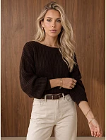 Dámský krátký svetr s nastavitelným pasem, čokoládově hnědý, FashionStreet MY2619 Dámský krátký svetr s nastavitelným pasem, čokoládově hnědý, FashionStreet MY2619