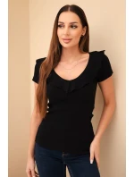 Dámská bavlněná blůza s dlouhým rukávem a lodičkovým výstřihem musztardová