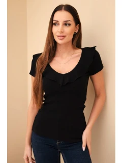 Dámská bavlněná blůza s dlouhým rukávem a lodičkovým výstřihem musztardová