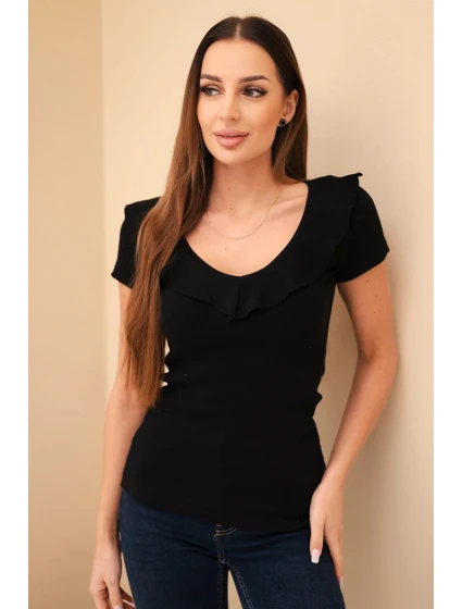 Dámská bavlněná blůza s dlouhým rukávem a lodičkovým výstřihem musztardová