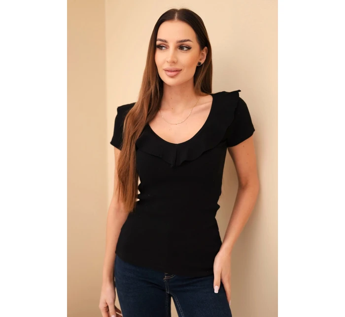 Dámská bavlněná blůza s dlouhým rukávem a lodičkovým výstřihem musztardová