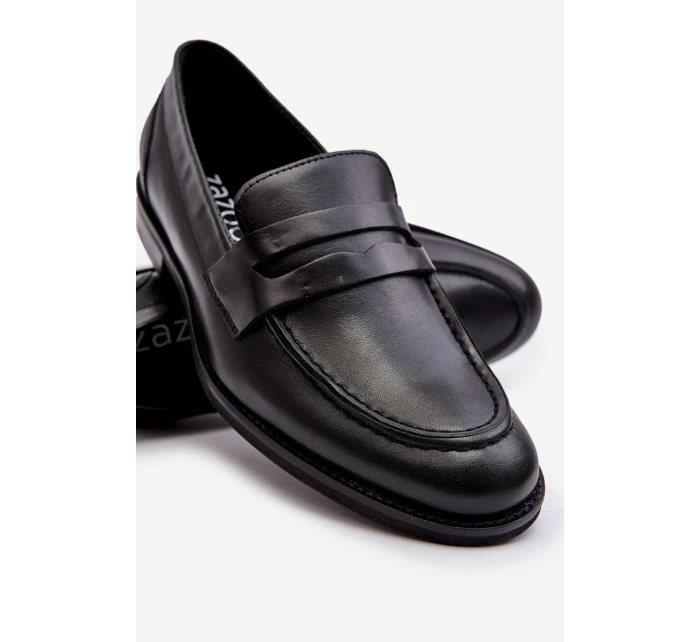 Mužské kožené polobotky Loafersy Zazoo 1570/1 Černé