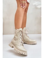 Kožené botky s na zip  Béžové model 21675548 - CheBello