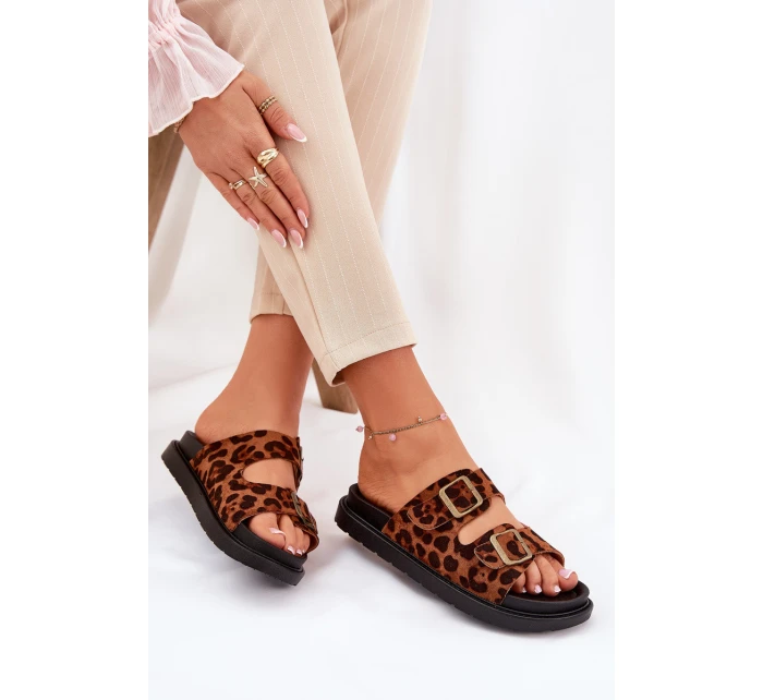 Dámské Pantofle S Leopardím Vzorem Na Platformě S Přezkami Hnědé Simbes Dámské Pantofle S Leopardím Vzorem Na Platformě S Přezkami Hnědé Simbes