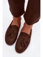 Dámské mokasíny ploché s třásněmi čokoládové model 21919069 - Boto